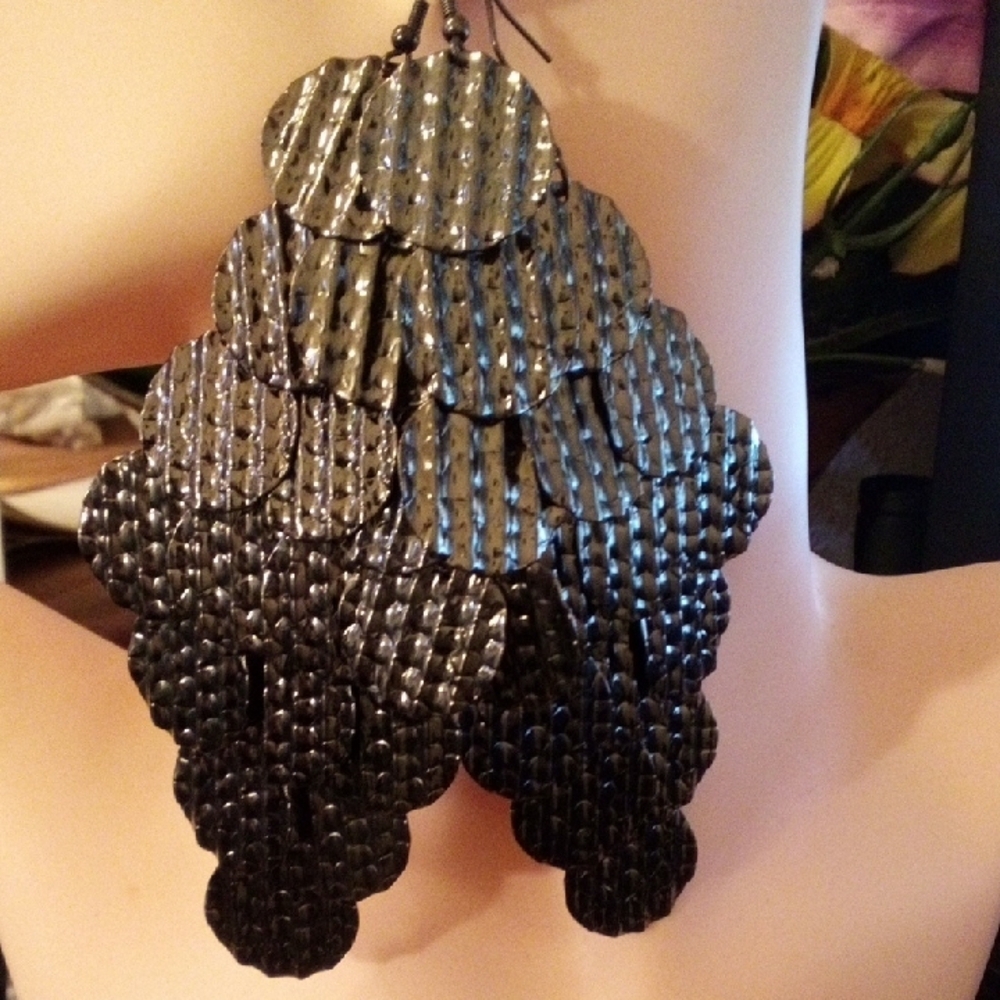 Black Layered Textured Statement Earrings